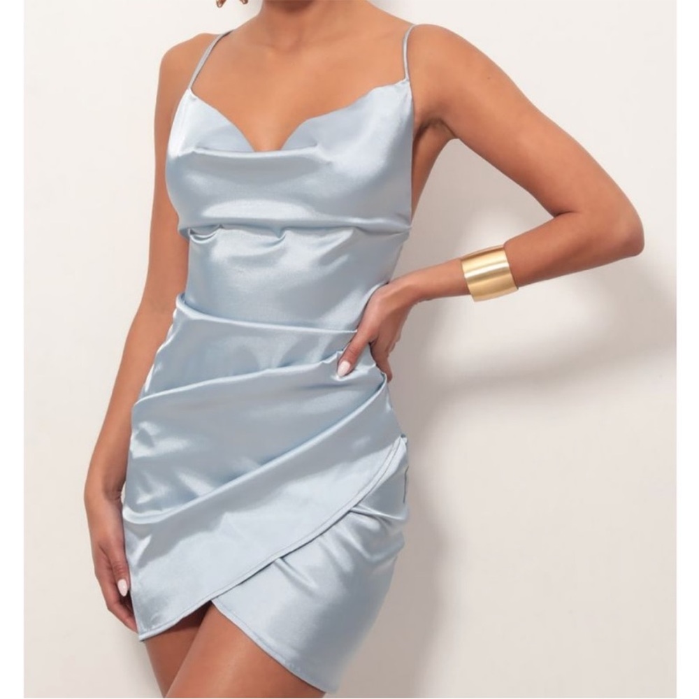 Lucy In The Sky Love Lies Satin Mini Dress: Light Blue